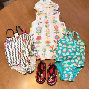 Toddler Girls Swim Bundle Includes 2 Swimsuits, Swim Cover-up & Swim Shoes 2-3T